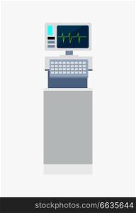 Electrocardiogram device with white keyboard and heart pulse on screen. Vector illustration with medical equipment isolated on white background. Electrocardiogram Icon Vector Illustration