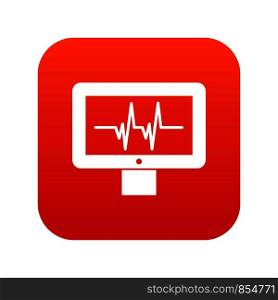 Electrocardiogram monitor icon digital red for any design isolated on white vector illustration. Electrocardiogram monitor icon digital red