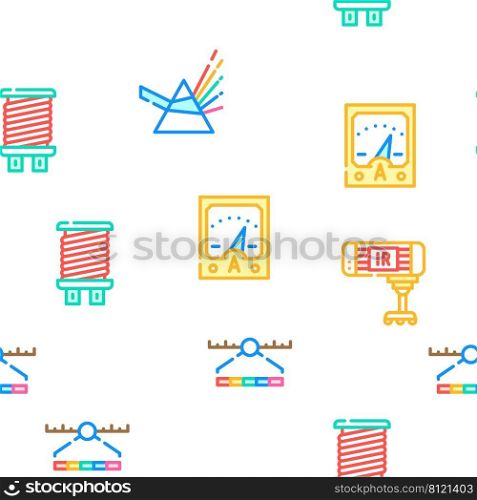 Electromagnetic Science Physics Vector Seamless Pattern Color Line Illustration. Electromagnetic Science Physics Icons Set Vector