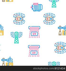 Electromagnetic Science Physics Vector Seamless Pattern Color Line Illustration. Electromagnetic Science Physics Icons Set Vector