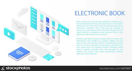 Electronic book concept banner. Isometric illustration of electronic book vector concept banner for web design. Electronic book concept banner, isometric style