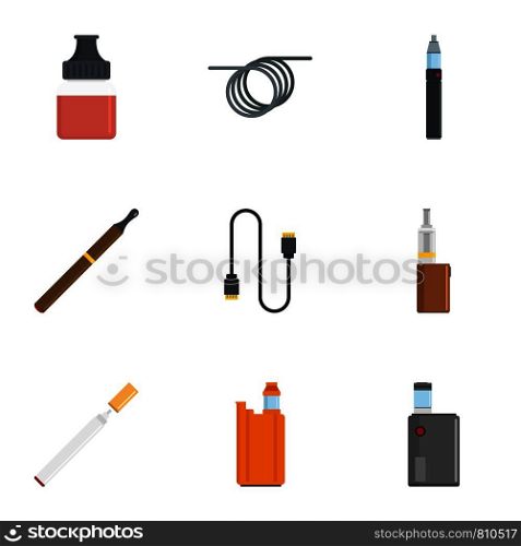 Electronic cigar icon set. Flat set of 9 electronic cigar vector icons for web design. Electronic cigar icon set, flat style