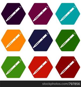 Electronic cigarette icon set many color hexahedron isolated on white vector illustration. Electronic cigarette icon set color hexahedron