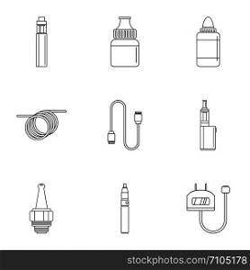 Electronic cigarette icon set. Outline set of 9 electronic cigarette vector icons for web design isolated on white background. Electronic cigarette icon set, outline style