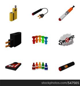 Electronic cigarette icons set. Cartoon illustration of 9 electronic cigarette vector icons for web. Electronic cigarette icons set, cartoon style