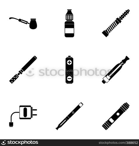 Electronic cigarette icons set. Simple illustration of 9 electronic cigarette vector icons for web. Electronic cigarette icons set, simple style