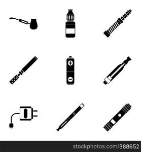 Electronic cigarette icons set. Simple illustration of 9 electronic cigarette vector icons for web. Electronic cigarette icons set, simple style