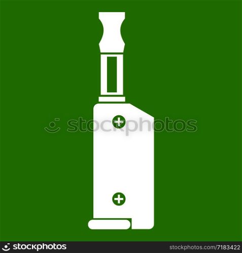 Electronic cigarette with mouthpiece icon white isolated on green background. Vector illustration. Electronic cigarette with mouthpiece icon green