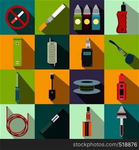 Electronic cigarettes icons set in flat style for any design . Electronic cigarettes icons set, flat style