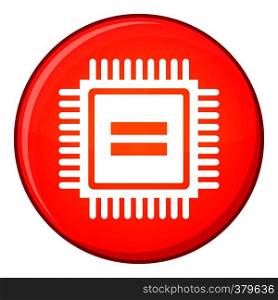 Electronic circuit board icon in red circle isolated on white background vector illustration. Electronic circuit board icon, flat style