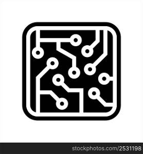 Electronic Circuit Icon, Printed Conductive Wire Traces Circuit Vector Art Illustration