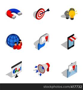 Electronic commerce icons set. Isometric 3d illustration of 9 electronic commerce vector icons for web. Electronic commerce icons, isometric 3d style