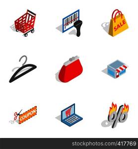 Electronic commerce icons set. Isometric 3d illustration of 9 electronic commerce vector icons for web. Electronic commerce icons, isometric 3d style