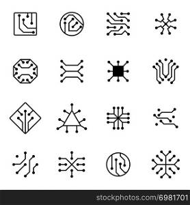 Electronic computer chip circuit and motherboard equipment vector icons. Electronic motherboard circuit illustration of equipment board microchip. Electronic computer chip circuit and motherboard equipment vector icons