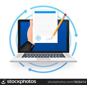 Electronic contract or digital signature concept. Vector stock illustration. Electronic contract or digital signature concept. Vector stock illustration.