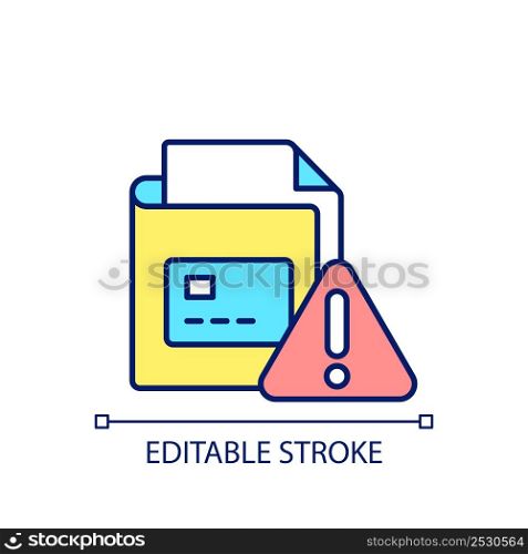 Electronic data issue RGB color icon. Personal and private information. Payment data insecurity. Isolated vector illustration. Simple filled line drawing. Editable stroke. Arial font used. Electronic data issue RGB color icon
