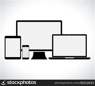Electronic device set. Electronic devices set. Computer monitor smartphone pc tablet laptop with empty screens. Device icons isolated. Vector iilustration.