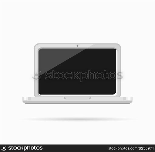 Electronic device white laptop. Computer, laptop isolated logo notebook icon. Vector illustration
