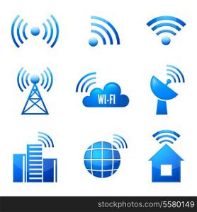 Electronic device wireless internet connection WiFi symbols glossy icons or stickers set isolated vector illustration