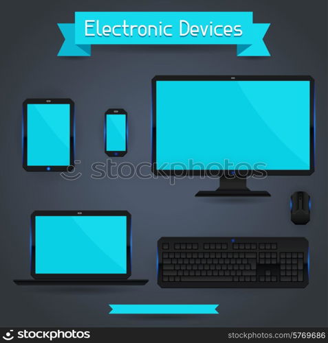 Electronic devices - computer laptop tablet and phone.