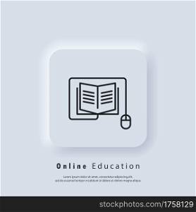 Electronic digital library. Internet education concept, e-learning resources, distant online courses. Vector. UI icon. Neumorphic UI UX white user interface web button. Neumorphism
