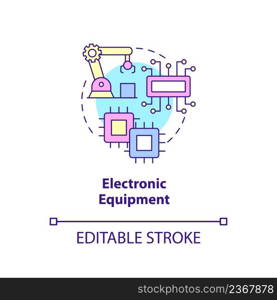 Electronic equipment concept icon. Building devices components. Business subsector abstract idea thin line illustration. Isolated outline drawing. Editable stroke. Arial, Myriad Pro-Bold fonts used. Electronic equipment concept icon