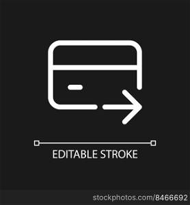 Electronic funds transfer pixel perfect white linear ui icon for dark theme. Bank operation. Vector line pictogram. Isolated user interface symbol for night mode. Editable stroke. Arial font used. Electronic funds transfer pixel perfect white linear ui icon for dark theme