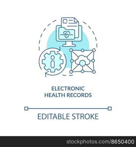 Electronic health information turquoise concept icon. Healthcare industry trend abstract idea thin line illustration. Isolated outline drawing. Editable stroke. Arial, Myriad Pro-Bold fonts used
. Electronic health information turquoise concept icon