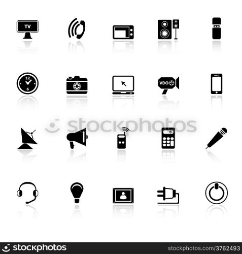 Electronic icons with reflect on white background, stock vector