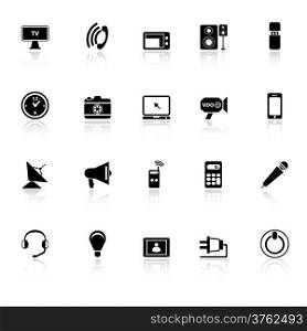 Electronic icons with reflect on white background, stock vector