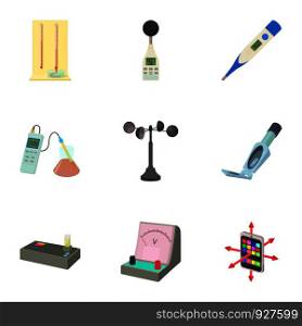Electronic measuring device icons set. Cartoon set of 9 electronic measuring device vector icons for web isolated on white background. Electronic measuring device icons set