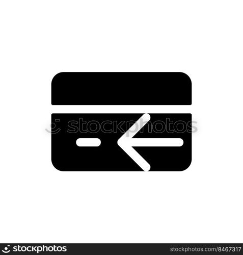 Electronic money refund black glyph ui icon. Payment card operations. Banking. User interface design. Silhouette symbol on white space. Solid pictogram for web, mobile. Isolated vector illustration. Electronic money refund black glyph ui icon