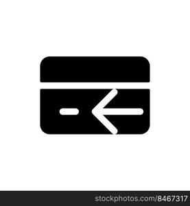 Electronic money refund black glyph ui icon. Payment card operations. Banking. User interface design. Silhouette symbol on white space. Solid pictogram for web, mobile. Isolated vector illustration. Electronic money refund black glyph ui icon