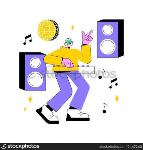 Electronic music abstract concept vector illustration. DJ set, school course, book live performance, electronic music genres, night club party, outdoor festival, rave culture abstract metaphor.. Electronic music abstract concept vector illustration.