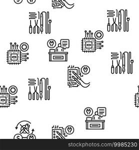 Electronic Repair Vector Seamless Pattern Thin Line Illustration. Electronic Repair Vector Seamless Pattern