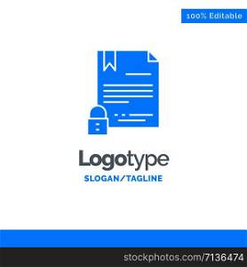 Electronic Signature, Contract, Digital, Document, Internet Blue Solid Logo Template. Place for Tagline