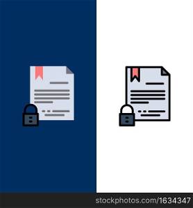 Electronic Signature, Contract, Digital, Document, Internet  Icons. Flat and Line Filled Icon Set Vector Blue Background