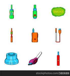 Electronic smoking cigarette icons set. Cartoon illustration of 9 electronic smoking cigarette vector icons for web. Electronic smoking cigarette icons set