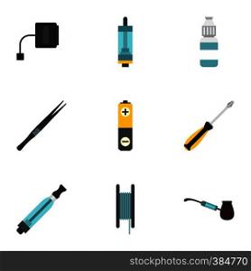 Electronic smoking cigarette icons set. Flat illustration of 9 electronic smoking cigarette vector icons for web. Electronic smoking cigarette icons set, flat style