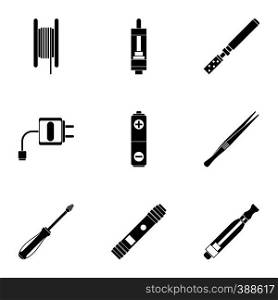 Electronic smoking cigarette icons set. Simple illustration of 9 electronic smoking cigarette vector icons for web. Electronic smoking cigarette icons set