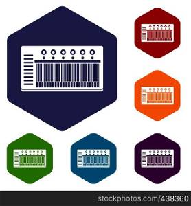 Electronic synth icons set hexagon isolated vector illustration. Electronic synth icons set hexagon