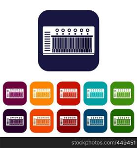 Electronic synth icons set vector illustration in flat style In colors red, blue, green and other. Electronic synth icons set flat
