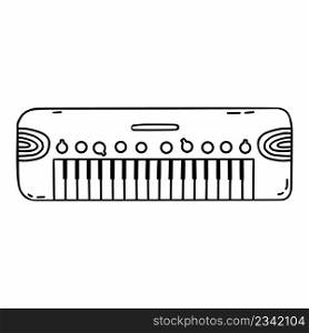 Electronic synthesizer. Keyboard musical instrument. Vector doodle illustration. Piano.