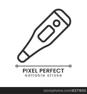 Electronic thermometer pixel perfect linear icon. Temperature measurement tool. Clinical equipment. Thin line illustration. Contour symbol. Vector outline drawing. Editable stroke. Poppins font used. Electronic thermometer pixel perfect linear icon