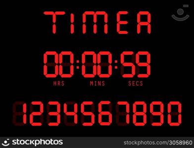 Electronic timer, fluorescent digital display with digital numbers. Vector. Vector. Electronic timer, fluorescent digital display with digital numbers.