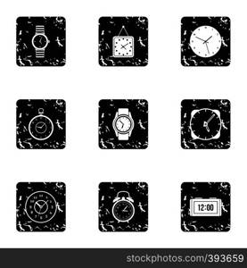 Electronic watch icons set. Grunge illustration of 9 electronic watch vector icons for web. Electronic watch icons set, grunge style