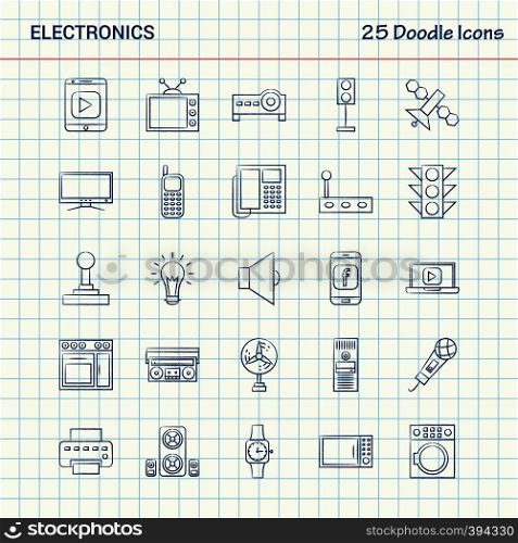 Electronics 25 Doodle Icons. Hand Drawn Business Icon set
