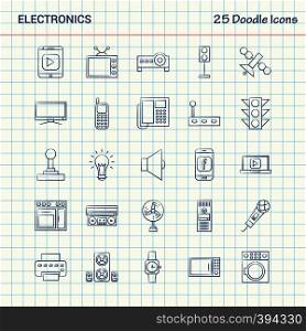 Electronics 25 Doodle Icons. Hand Drawn Business Icon set