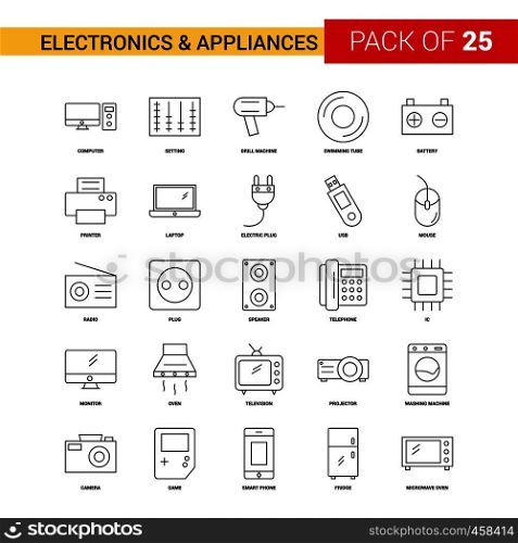 Electronics and Appliances Black Line Icon - 25 Business Outline Icon Set