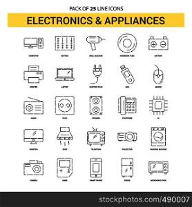 Electronics and Appliances Line Icon Set - 25 Dashed Outline Style